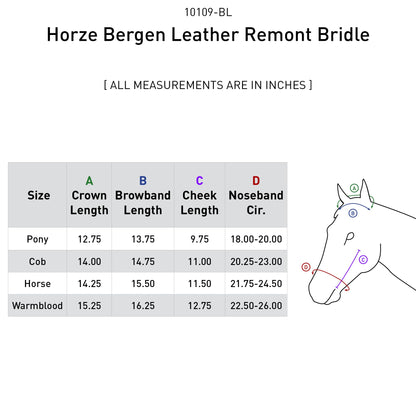 HORZE Bergen Leather Remont Bridle - Black - Cob