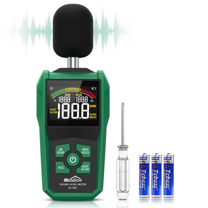 SQECH Decibel Meter, Digital Sound Level Meter with LCD Color Screen,Portable SPL Meter Range 30-130dB with A/C Weighted,MAX/MIN,Data Hold,dB/SONE Unit,FAST/SLOW Response,for Home/Office/Factories