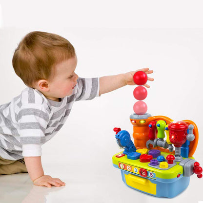 Yiosion Musical Learning Tool Workbench Toys for 1 Year Old Boy, One Year Old Boy Gifts, Toddler Tool Bench with Shape Sorter