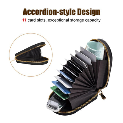 DONGKER Cute Penguins Card Coin Holder,PU Zippered Cartoon Penguin Accordion Card Wallet Built-in 11 Card Slots for Men Women
