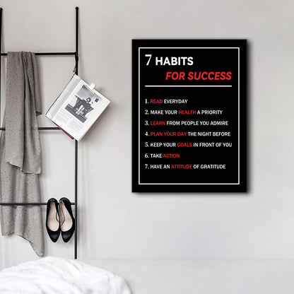 7 Habits For Success Motivational Poster Wall Art Home Decor Inspirational Canvas Print Pictures Inspiring Artwork for Living Room Office Gym Classroom Decoration Stretched and Framed [18''W X 24''H]
