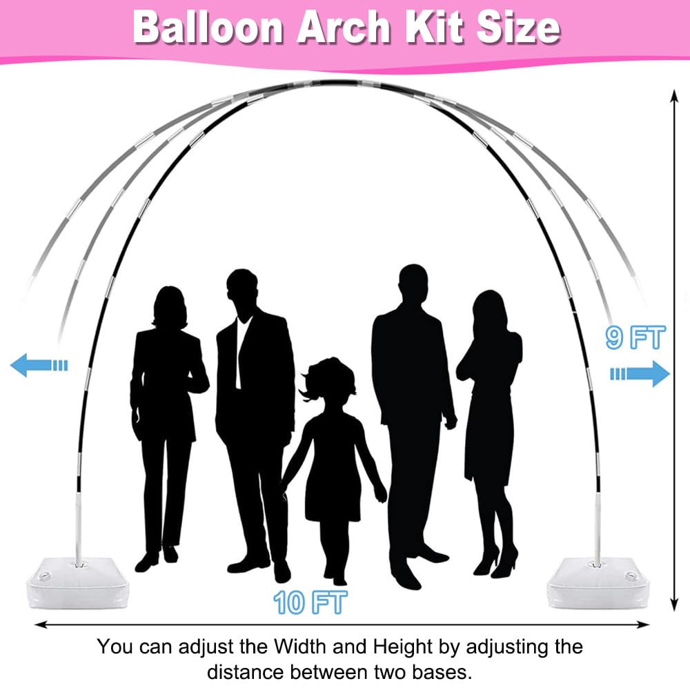 Balloon Arch Kit and Balloon Pump, 9Ft Tall & 10Ft Wide Adjustable Balloon Arch Stand Kit with Electric Pump, Balloons and Accessories for Birthday, Wedding, Graduation Party Decoration