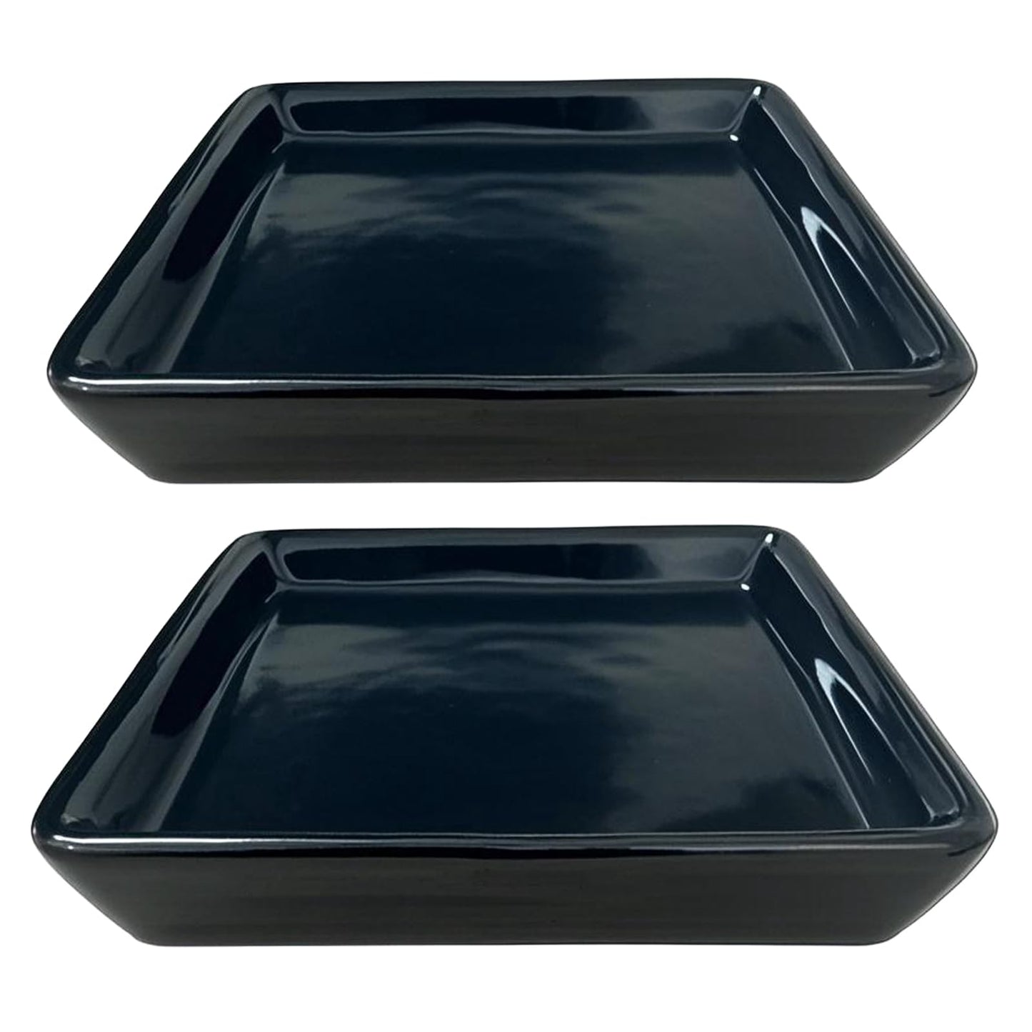 Square Plant Saucer 6 Inch 2 Pack，Plant Trays for Pots, Black Ceramic Plant Saucers for Indoors Outdoors, Plant Drip Tray 4 6 8 10 12 14 Inch