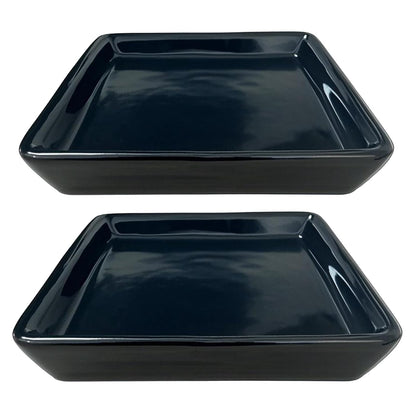 Square Plant Saucer 6 Inch 2 Pack，Plant Trays for Pots, Black Ceramic Plant Saucers for Indoors Outdoors, Plant Drip Tray 4 6 8 10 12 14 Inch