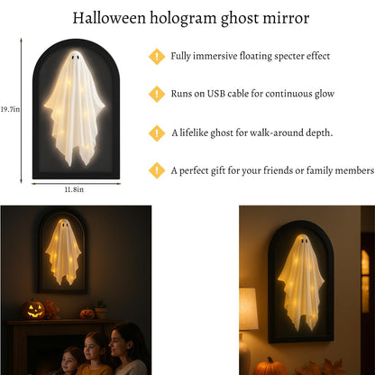Adouiry Halloween Hologram Haunted Ghost Mirror - Novelty Ghost Silhouette Decal for Mirror - Halloween Decorations Indoor Spooky Home Decor