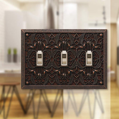 Amerelle 65TTTDB Filigree Wallplate, 3 Toggle, Cast Metal, Aged Bronze, 1-Pack
