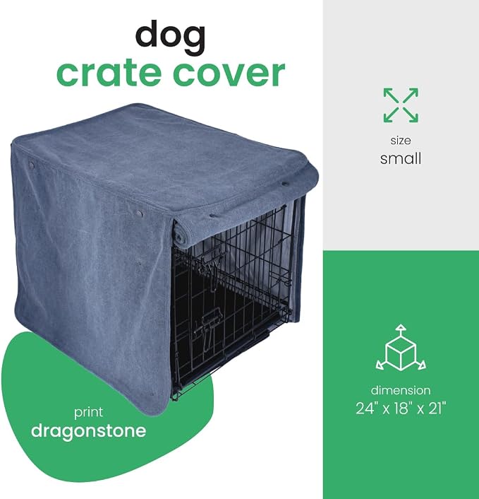 Molly Mutt Dragonstone Dog Crate Cover, GOTS-Certified 100% Organic Cotton Canvas Cover for Dog or Puppy Kennel and Cage, Washable, Free of Harmful Chemicals, Small, Fits 24"x18"x21" Crate