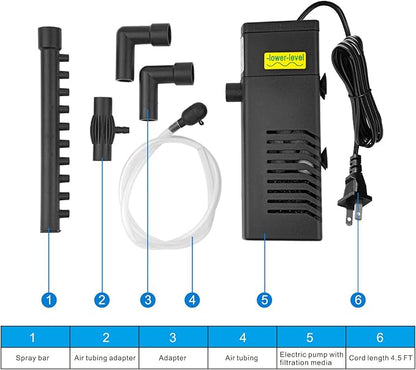 DOMICA 100GPH 5W Internal Aquarium Filter with Aeration System Power Filter for 5 to 15 Gallons Fish Tank, Submersible Fish Tank Filter