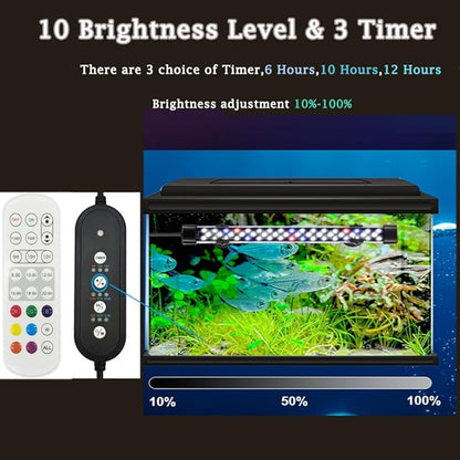 Submersible Aquarium Light for Fish Tank,24/7 Mode Full Spectrum LED Fish Tank Light with Air Bubble Hole RGB Color Changing Brightness Timer Adjustable,27.5inch 18W Fish Light