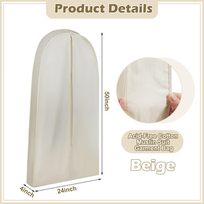 GliCraft 50 Inch Acid Free Cotton Muslin Suit Garment Bag Long Dress Suit Storage Box Closet Organizer for Suits, Coats, Travel Bag