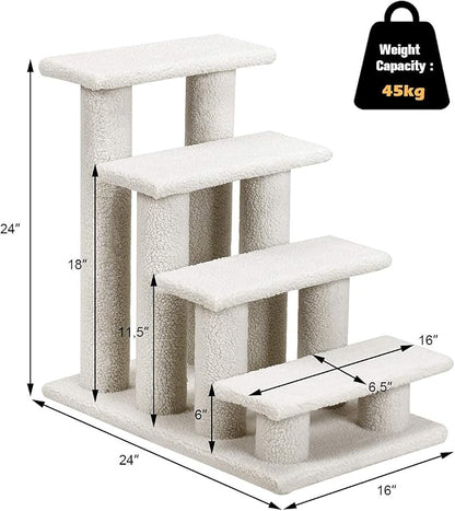 Tangkula Pet Stairs for Cats and Dogs, 4-Step Carpeted Ladder Ramp Cat Climber Cat Scratching Post, Multi-Step Dog Stairs for High Beds, Couch (Grayish White)