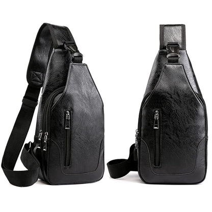 Peicees Leather Sling Bag Mens Crossbody Chest Bag Sling Backpack for Men with USB Charge Port
