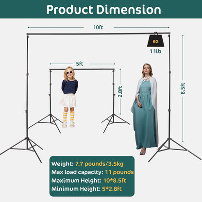Kate Photo Backdrop Stand 10x8.5ft Adjustable Background Stand Kit for Photography (Indoor/Outdoor) and Party Decorations, Maximum Load 5kg/11lb