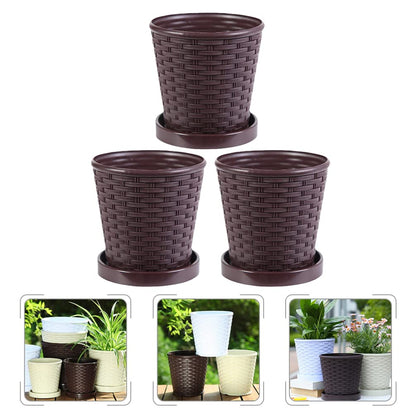 LIFKOME 3-Pack Resin Plant Pots with Drainage Trays 5.31In Indoor Outdoor Succulent Planters for Garden Home Office Simple Flower Pots Set