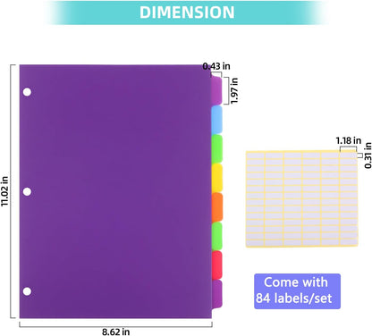 3 Set 5 Tab Binder Dividers, Plastic Binders Dividers with Tabs Colorful Big Tab Fit Standard 8.5 X 11 Sheets, Dividers for 3 Ring Binder