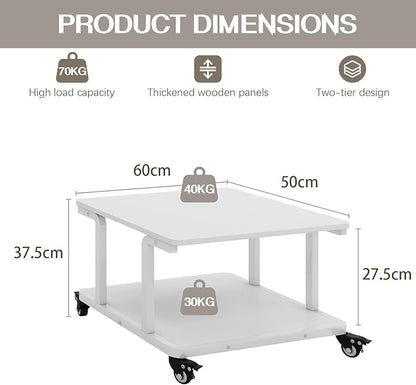 Natwind 2 Tier Laser Printer Stand,24''x20''x15'' Large Printer Table Copier Stand Under Desk,Heavy Duty Rolling Cart with Paper Storage Shelf,Printer Holder on Wheels for Home Office (White)