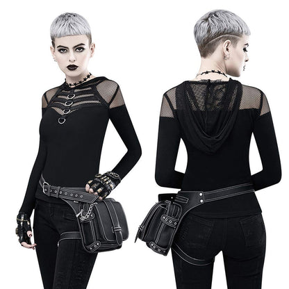 Steampunk Waist Bag Fanny Pack Fashion Gothic Leather Shoulder Crossbody Messenger Bags Thigh Leg Hip Holster Purse Travel Pouch Hiking Sport Chain Bags for Women Men