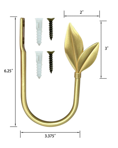 Gold Curtain Holdbacks 2 Pack, Metal Olive Leaf Curtain Tiebacks Wall Mounted, Curtain Holders for Wall, Curtain Pull Back Hooks, Decorative Curtain Side Hooks for Drapes and Curtains