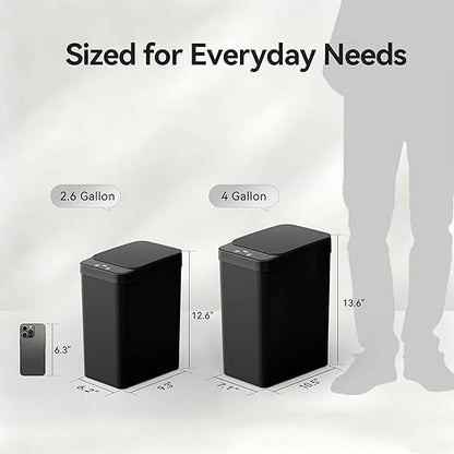 FRESHLIX Bathroom Automatic Trash Can, 4 Gallon Touchless Motion Sensor Small Garbage Can with Lid Smart Electric Narrow Waterproof Garbage Bin for Bedroom Office, Black