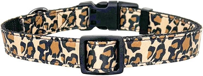Dog Collar Leash Set, Leopard Pattern, Nylon Webbing Plus Cotton Ribbon, 5ft Matching Leash, for Small Dogs.(S, Brown Leopard)