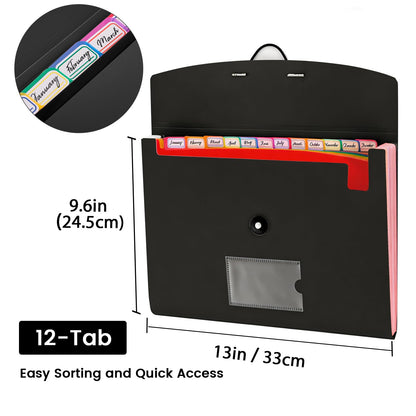 2-Pack 13-Pocket Expanding File Folder, Accordion File Organizer with Labels, Fits Letter Size & A4 Paper, for Home Office School College Supplies
