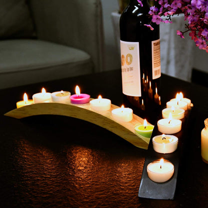 Wooden Bridge Candle Holders 15 inch in Length, Long Tea Light Candle Holders Bar, 7 Candle Seat-Black