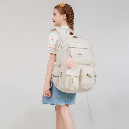 abshoo School Backpack for Girls Bookbag with Lunch Bag Teen Girls School Bag Travel Daypack (Beige)
