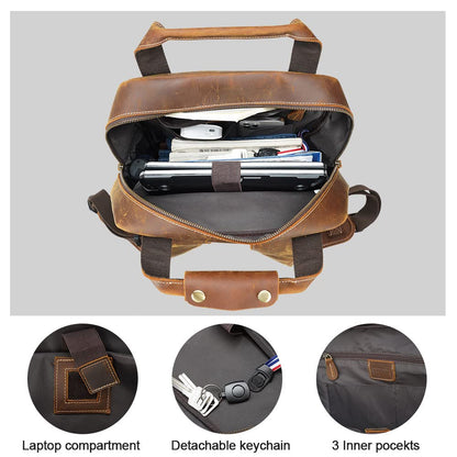 TIDING Brown Leather Laptop Backpack for Men, Vintage Business Casual Daypack Fits 15.6" 16" Computer, Large Weekender Travel Back Pack