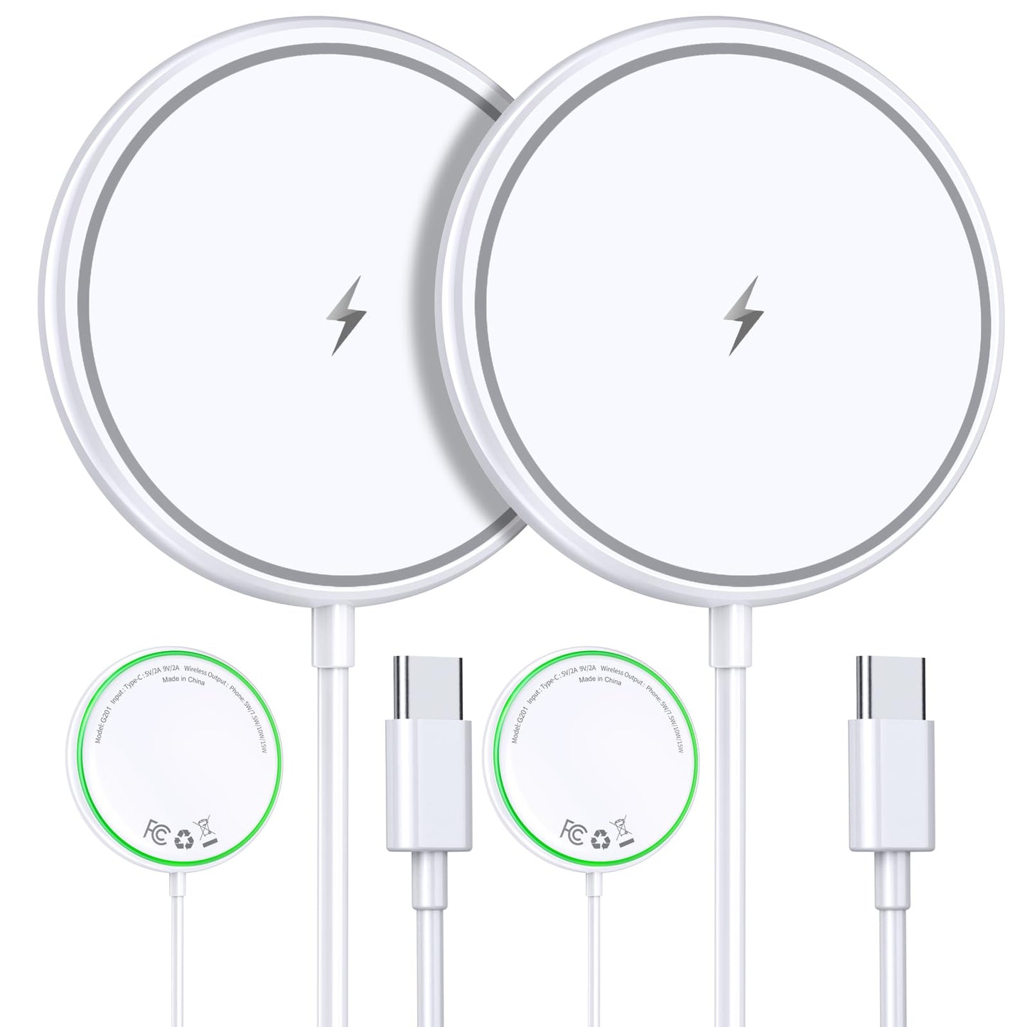 Magnetic Wireless Charger 2 Pack, 15W Fast Mag Safe Compatible Charging Pad for iPhone 16/15/14/13/12 Series & AirPods 3/2/Pro, Dual-Port Wireless Charging Station with Sleep-Friendly Light