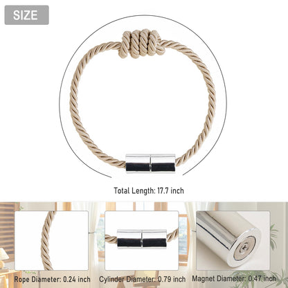Contoeey Magnetic Curtain Tiebacks - Decorative Tie Backs for Drapes, 8 Pack Rope Holders, Beige
