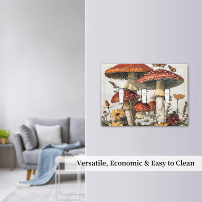Ihsourgnitnem Decorative Switch Plates Mushroom Forest Butterfly Wild Flower 3 Gang Wall Plate Triple Toggle Light Switch Cover Faceplate Electrical Wall Panels For Bed Room Living Room Decor