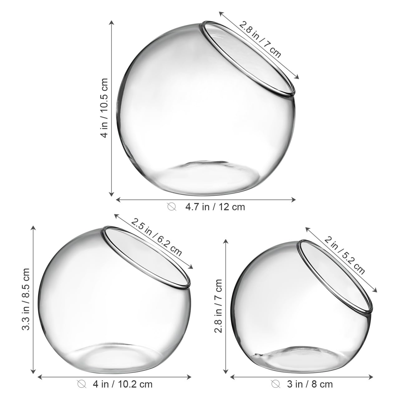 VANZACK 3pcs Round Glass Terrarium Vases Stylish Air Plant Containers for Home Office Decor Beveled Opening for Easy Plant Display for DIY Projects and Centerpieces