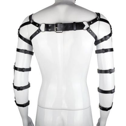 Mens Chest Harness Cosplay Top PU Leather Chest Shoulder Straps Body Harness Strap Male Punk Fashion Fantasy Costume Rave Outfit for Music Festival Party Halloween Cosplay (Black)