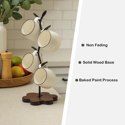Bellglee Mug Tree for Coffee Cups – Rustic Mug Holder Stand with 4 Hooks, Countertop Cup Rack for Coffee Bar & Kitchen Organization