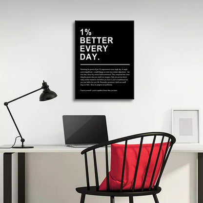 Motivational Canvas Wall Art 1% Better Every Day Office Poster Pictures Growth Mindset Self Inspirational Success Quote Decoration Prints for Classroom Home Artwork Stretched and Framed [18''Wx24''H]