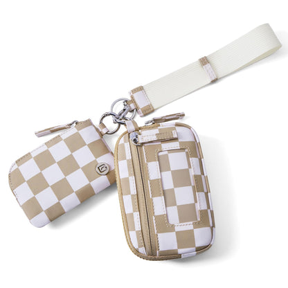POIUGOYA Keychain Wristlet Wallet,Dual Pouch Wristlet Portable,Nylon RFID Coin Purse Small Wallet with key ring,ID Window