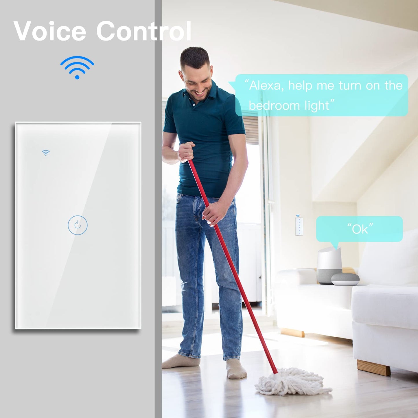 BSEED Smart Light Switch,1 Gang WiFi Touch Switch with Smart Life APP Control and Timing Function,Black Single Pole Switches Work with Amazon Alexa,Google Assistant -(3 Way) Multi-Control Association
