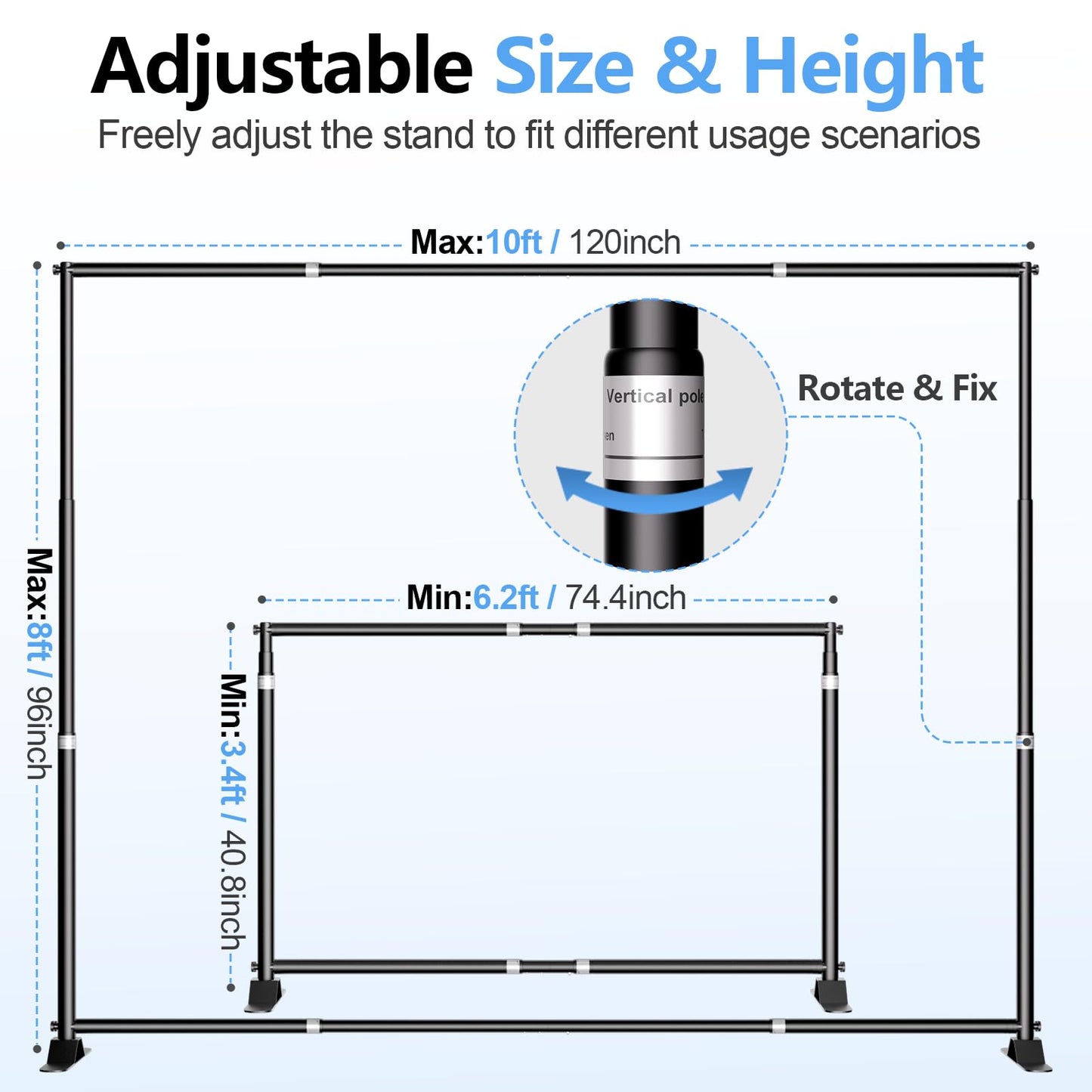 Qoolfoto 10 x 8FT Backdrop Banner Stand, Heavy Duty Adjustable Photo Background Support Frame Kit, Step and Repeat Stand for Photo Booth, Parties, Exhibition, Trade Show, Wedding