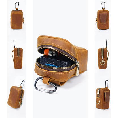 Wugebud 1 Pcs Leather Coin Pouch Keychain, Leather Mini Belt Bag,Coin Organizer, Change Holder, Leather zipper Pouch for Men & Women，Outdoor Running Sports Mini Storage Bag