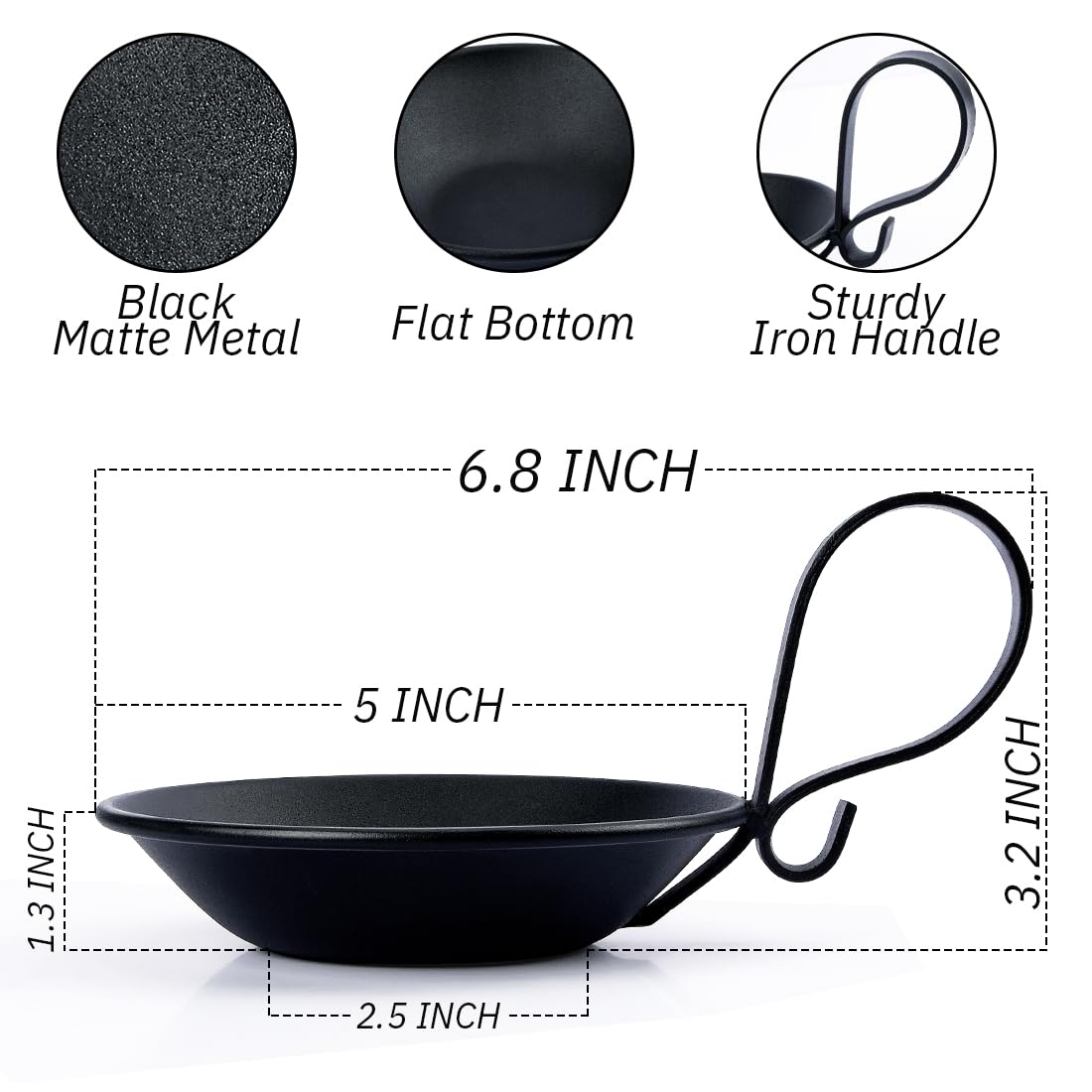 AGLARY 2PCS Matte Black Iron Pillar Candle Holders, with Handle, Simple Industrial Style ，Table Centerpiece Decoration