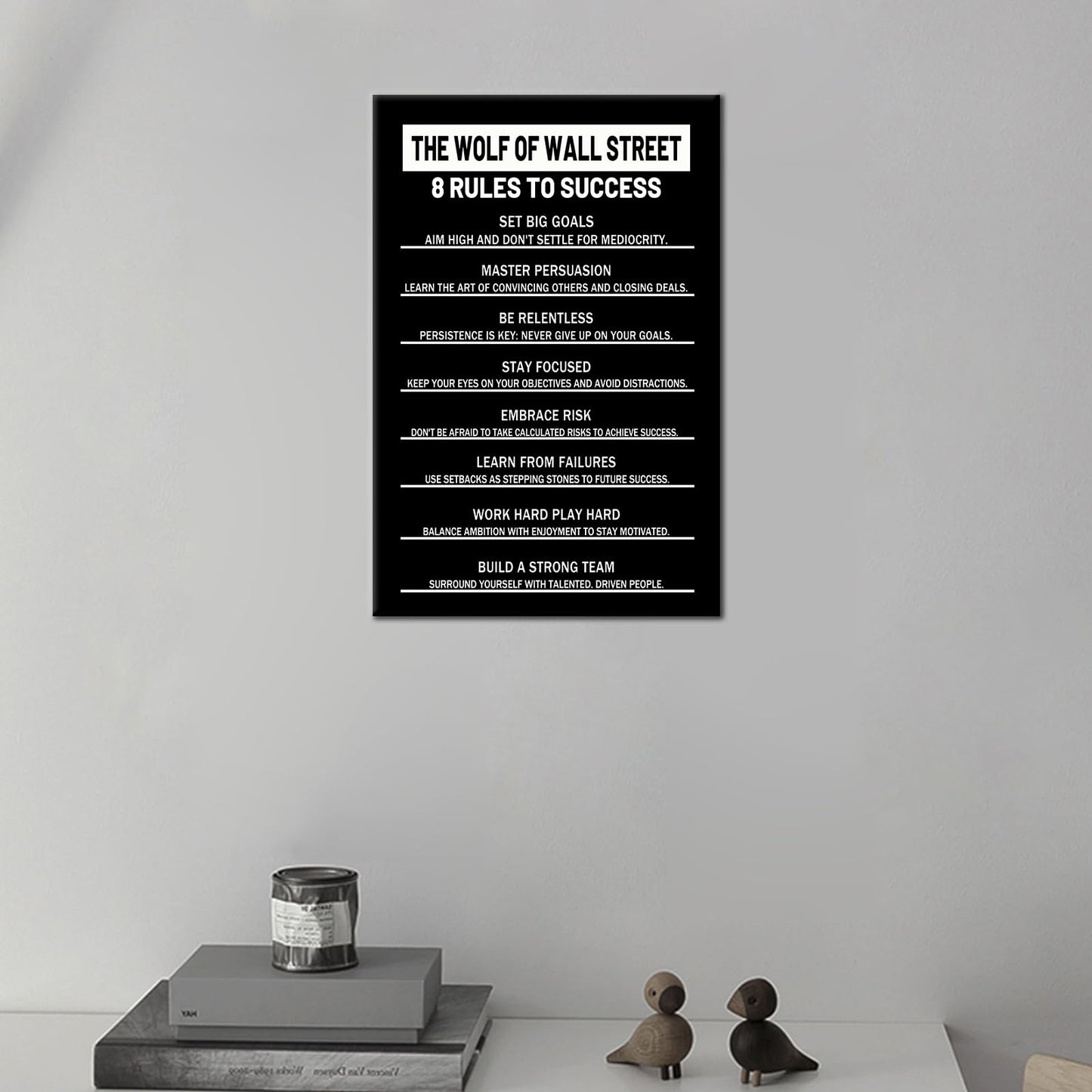 8 Rules to Success Inspirational Canvas Wall Art Motivational Positive Poster Print for Modern Modern Bathroom Bedroom Living Room Wall Decor Artwork Stretch and Framed [12''Wx18''H]
