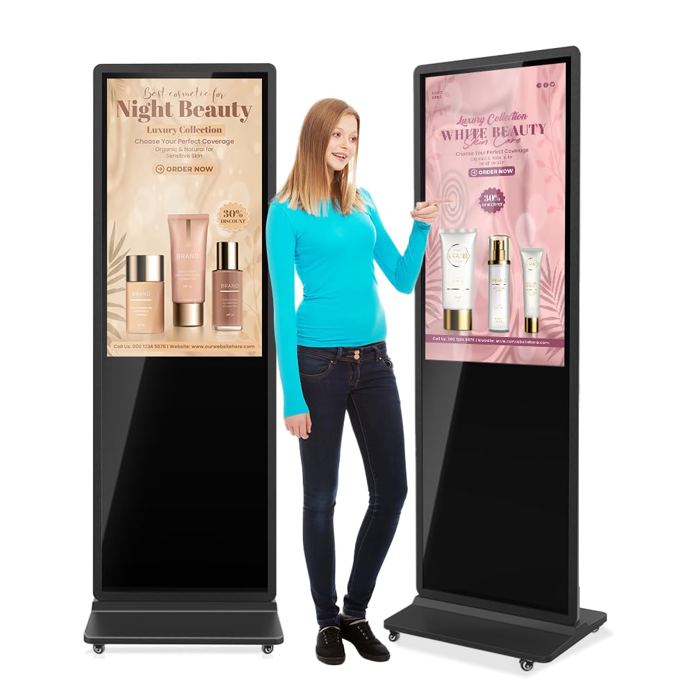 QIXZOCV MWE 43 Inch 4K Touchscreen Kiosk, Indoor Floor Standing Digital Signage Displays, Advertising Display LCD Totem, Interactive Display Poster Android System with Auto Media Player