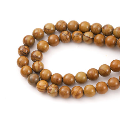 6mm 60pcs DIY Natural Woodgrain Jasper Stone Beads Round Healing Crystal Gemstone Loose Beads for Jewelry Making Handmade Bracelet Necklace