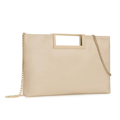 CHARMING TAILOR Fashion PU Leather Handbag Stylish Women Convertible Clutch Purse (Beige)