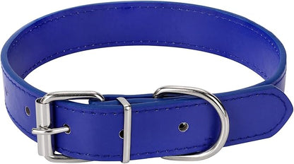 Deep Blue Soft Leather Dog Collar for Small,Medium, Large Dog, Comfortable and Adjustable (Wide: 0.95'' for Dog's Neck: 13''~18'', Deep Blue, L)