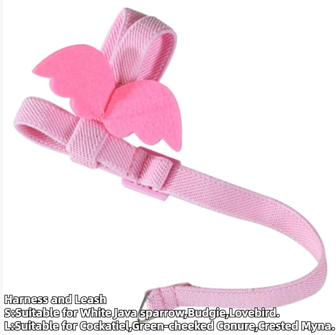 Pet Parrot Bird Harness and Leash, Adjustable Training Design Anti-Bite, Bird Nylon Rope with Cute Wing and Colorful Leash for Parrots Lovebird Cockatiel Conure Budgie (Purple with 78.7inch Leash,S)