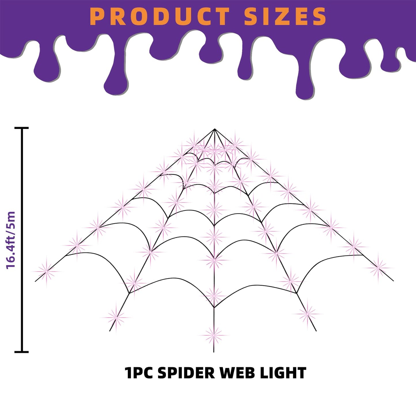 Kendane Halloween Decorations Outdoor and Indoor, 250 LED Halloween Spider Web Light Decorations, 200" Large Light Up Spider Web for Yard(Purple)