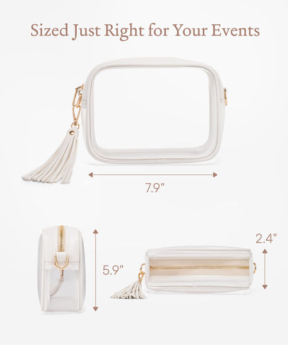 Yarnic Clear Bag Stadium Approved, PVC Transparent Crossbody Purse for Concert Sports Event Small Women Bags with Adjustable Shoulder Strap (White)
