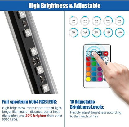LED Aquarium Light with IP68 Waterproof and Memory Function Submersible Fish Tank Light with Remote and 16 Colors 11 Inches Brightness Adjustable Underwater Light Bar for Fish Tank Aquarium