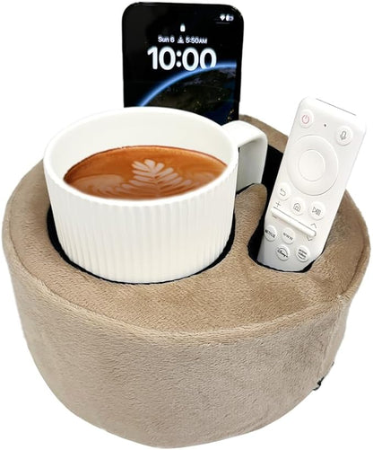 Xchouxer Couch Cup Holder Pillow, Sofa and Bed Organizer Caddy for Drinks, Remotes, Phones (Beige)